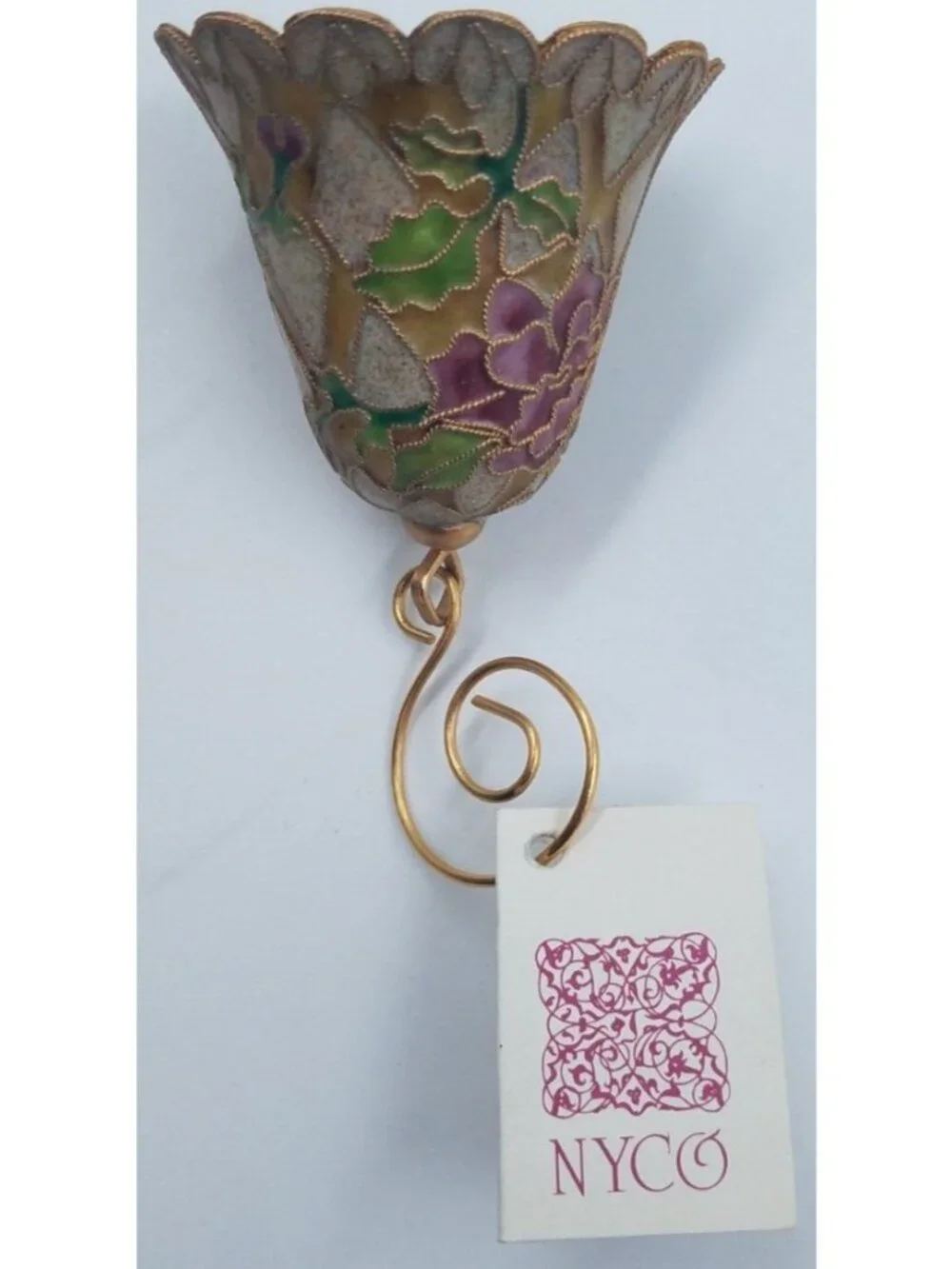 Vintage 1999 Nyco Enamel Art Cloisonne Floral Bell Ornament Limited Production